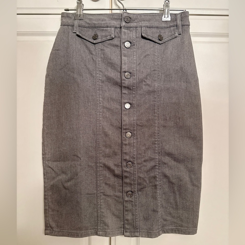 Banana Republic grey denim button-down midi pencil skirt size 0